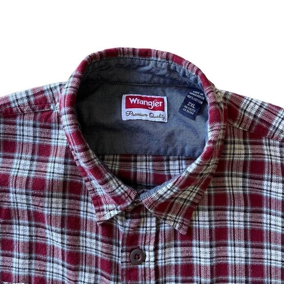Wrangler Red Plaid Long Sleeve Button Down Flannel Shirt Men’s Size 2XL - Picture 2 of 7